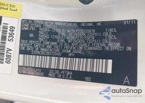 2011 Toyota Sienna Limited V6 из США, поврежденный, VIN 5TDYK3DC2BS120482